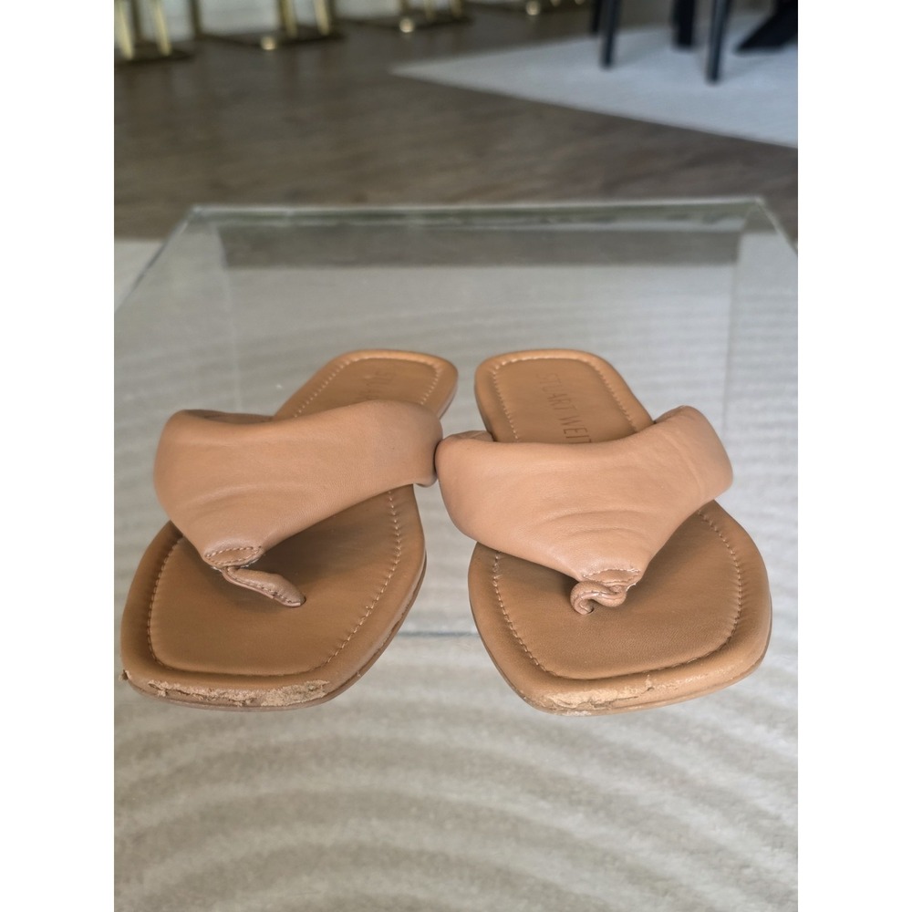 Stuart Weitzman Cassie Flip Flop Sandals Flat Thong Tan Slip On 37.5 US 7